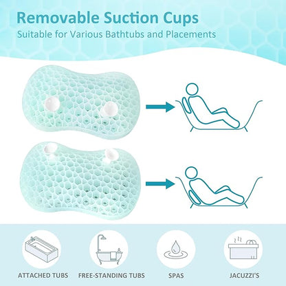 Sunlit Bath Jello Gel Bath Pillows, Lumbar Pillow for Bathtub, Back Support Pillow, Gel Pillow with Non-Slip Suction Cups for Lumbar, Back Rest Support, Fits Curved or Straight Back Tubs, Ice Blue