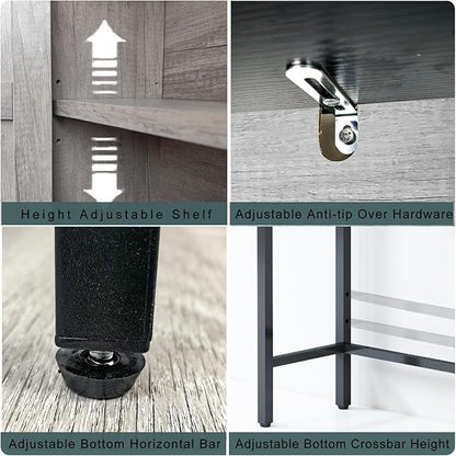 Over The Toilet Storage Cabinet, Bathroom Above Toilet Cabinet Organizer with Doors and Adjustable Shelves, Bathroom Shelf Organizer with Anti-Tip Device & Drain Rack, Grey