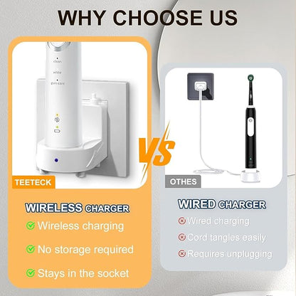 Teeteck Wall Charger for Braun Oral-B Electric Toothbrush, Electric Toothbrush Charger Model 3757 Wireless Charger Base-Waterproof & Portable- Ideal for Bathroom and Travel (Bright White, US)