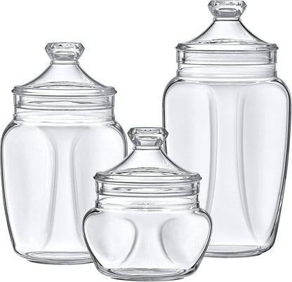 Amazing Abby - Embrace - Plastic Bathroom Canisters (3-Piece Set, 60/42/24 oz) (NOT Glass), Acrylic Apothecary Jars for Vanity, BPA-Free and Shatter-Proof, Great for Cotton Balls and Bath Sponges