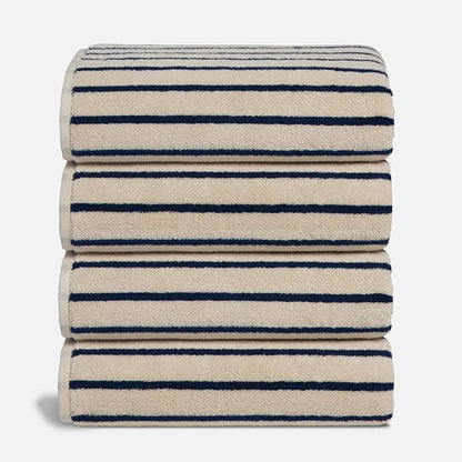 Brooklinen Super-Plush Turkish Cotton Bath Towels - Set of 4 - Cotton, 820 GSM, Highly Absorbent, Machine Washable, Perfect for Home & Bathroom (30" x 58", Striped Navy)