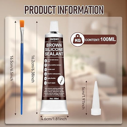 JAOJAO Brown Silicone Caulk, Brown Caulk Water-Resistant Adhesive Perfect Seal for Interior and Exterior Use Reliable and Effective Long-Lasting Protection for Doors Windows Siding Roofing,100g