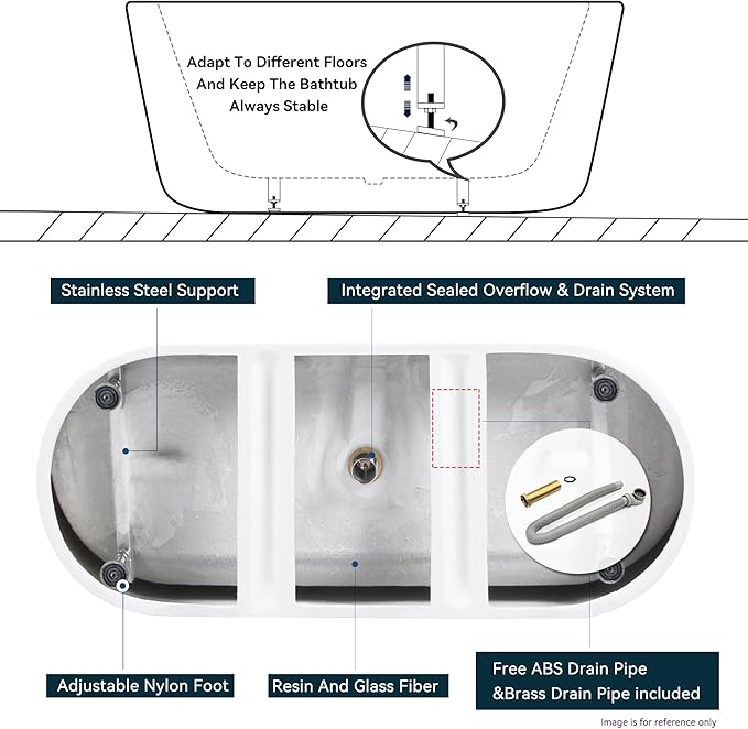 FerdY 67" Shangri-La Elite, Acrylic Freestanding Bathtub, Modern & Contemporary Design Soaking Tub with Brushed Nickel Pop-Up Drain and Minimalist Design Overflow, Glossy White, cUPC Certified