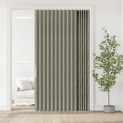 Accordian Door Curtain, 100% Blackout Folding Magnetic Doorway Curtains,Linen Style Closet Doors,for Room Divider,Privacy Protection（W72 x L78,Grey,1 Panel）