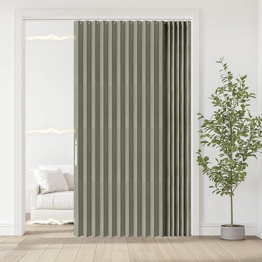 Accordian Door Curtain, 100% Blackout Folding Magnetic Doorway Curtains,Linen Style Closet Doors,for Room Divider,Privacy Protection（W72 x L78,Grey,1 Panel）