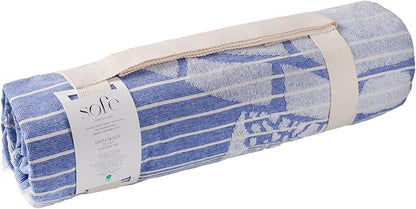 SOFE H&L | LINVIA Foutah Quick Dry Beach Towel Pack of 1 (35” x 70”) CARETTA - Blue | Lightweight, Premium, Fade Resistant, Durable | Travel Towel, Turkish Beach Towel with Shoulder Strap