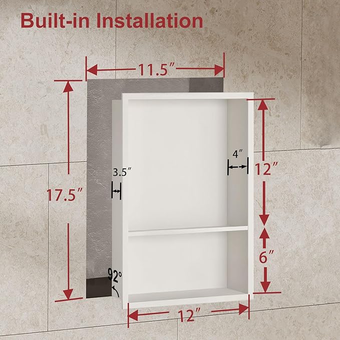 Shower Niche,12 * 18 Stainless Steel Elegant Bathroom Niche, No Tile Needed Recessed Shower Shelf Organizer for Storage,Warm White