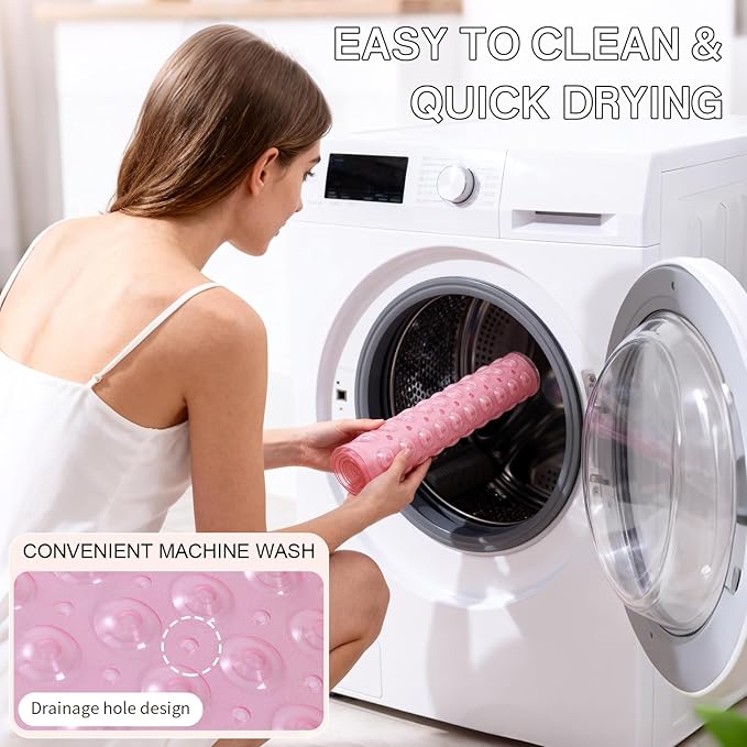 Anti-Slip Bathtub Shower mat, 27.5×14.5（Approximately 70×37cm） inch Soft Oversized Machine Washable Non-Slip Bathtub mat with Drainage Holes, Bathroom Floor Suction Cup.（1-Clear Pink）