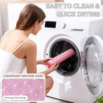 Anti-Slip Bathtub Shower mat, 27.5×14.5（Approximately 70×37cm） inch Soft Oversized Machine Washable Non-Slip Bathtub mat with Drainage Holes, Bathroom Floor Suction Cup.（1-Clear Pink）