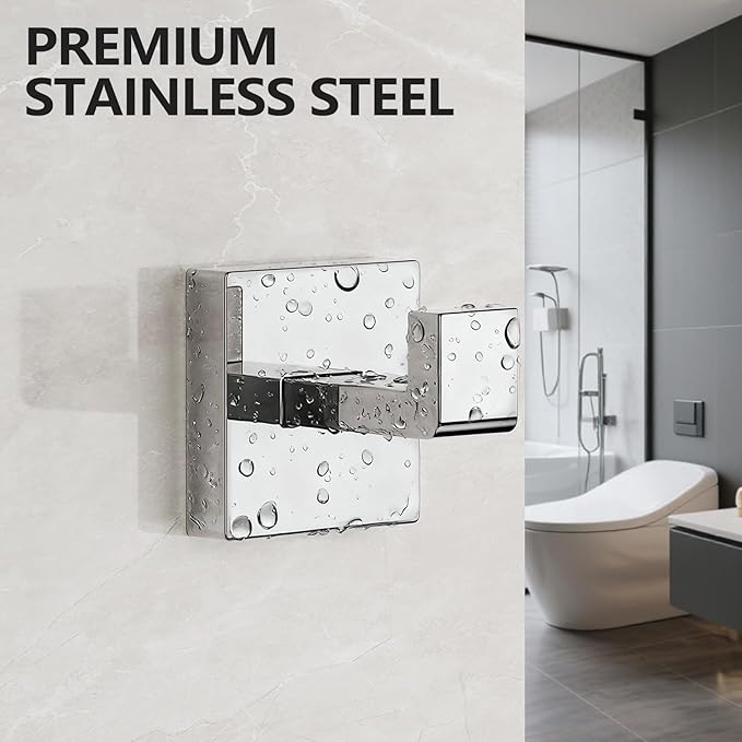 Kruodop 2 PCS Towel Hooks for Bathroom, Wall Mount Towel Holder, Black Matte Wall Robe Hook,Square Stainless Steel Door Hanger Towel Hook for Kitchen, Bedroom,Hotel,Pool,Coats（Silver）