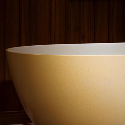 WOODBRIDGE 69" L x 32" W Stone Resin Luxury Contemporary Solid Surface Freestanding Soaking Bathtub in Cream with 2-Drain Covers Included