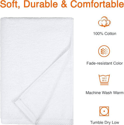 Amazon Basics 2 Piece Quick-Dry Oversize Bath Towel, 100% Cotton, White, 54" x 30" (Pack of 12)