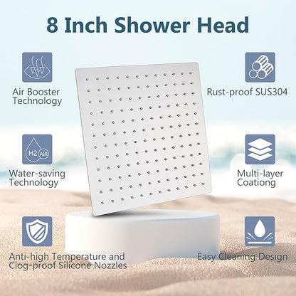 Aolemi Shower Faucet Set, High Pressure Shower System with 2-in-1 Handheld Sprayer, Wall Mount Fixture Combo with Rough-in Valve, 8 Inch Shower Head, Polish Chrome
