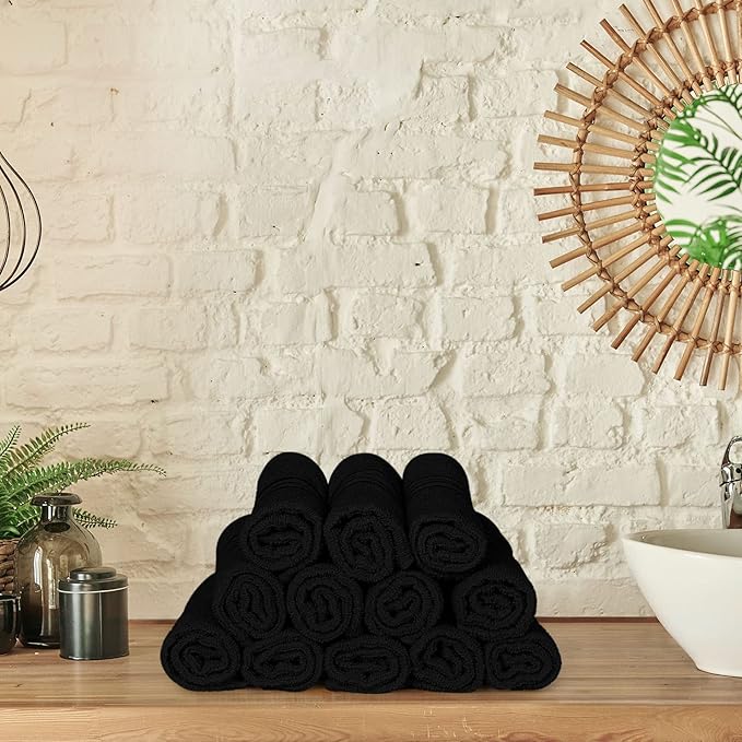 Utopia Towels 12 Pack Premium Wash Cloths Set, 12 by 12 Inches, 100% Cotton Ring Spun, Highly Absorbent and Soft Feel Washcloths for Bathroom, Spa, Gym, and Face, Black