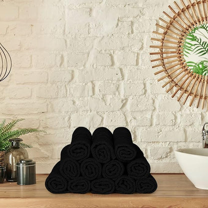 Utopia Towels 12 Pack Premium Wash Cloths Set, 12 by 12 Inches, 100% Cotton Ring Spun, Highly Absorbent and Soft Feel Washcloths for Bathroom, Spa, Gym, and Face, Black
