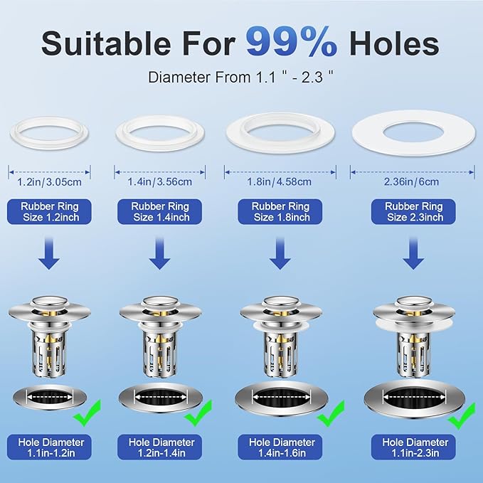 Bath Universal 2-in-1 Bathroom Sink Stopper, Pop-up with Anti-Clog Removable Stainless Steel Filter Basket DrainHair Stopper, Anti-Odor Stopper