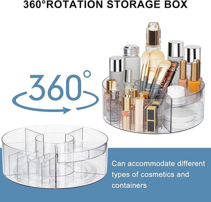 360° Rotating Makeup Organizer, 10" Clear Turntable Lazy Susan Organizer for Vanity, Bathroom Counter, Cabinet, Spinning Cosmetic Storage Holder with 6 Dividers for Skincare, Makeup Brushes, Lipsticks