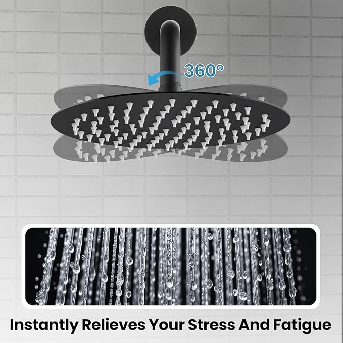Airuida Shower Fixtures 2 Functions Shower Faucet Set Wall Mounted for Bathroom High Pressure Brass Handheld Shower with Rough-in Valve Round Rainfall 8 Inch Shower Head Matte Black