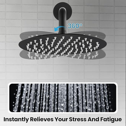 Airuida Shower Fixtures 2 Functions Shower Faucet Set Wall Mounted for Bathroom High Pressure Brass Handheld Shower with Rough-in Valve Round Rainfall 8 Inch Shower Head Matte Black