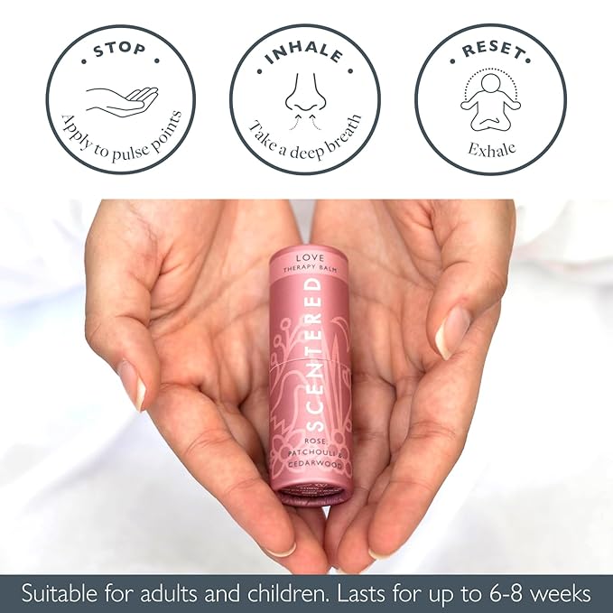 Scentered Aromatherapy Balm Stick - Love - Rose Essential Oils Rub On for Emotional Regulation & Balance - Rose, Cedarwood, Ylang Ylang - Self-Care Stocking Stuffers for Women