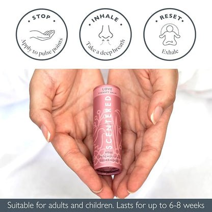 Scentered Aromatherapy Balm Stick - Love - Rose Essential Oils Rub On for Emotional Regulation & Balance - Rose, Cedarwood, Ylang Ylang - Self-Care Stocking Stuffers for Women