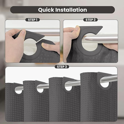 Inhousolu No Hook Waffle Weave Shower Curtain with Removable Snap in Fabric Liner Set for Bathroom, 230 GSM Heavy Duty Weighted Hem, Water Repellent Washable Bath Curtains, 72 x 84 Inch, Graphite Grey