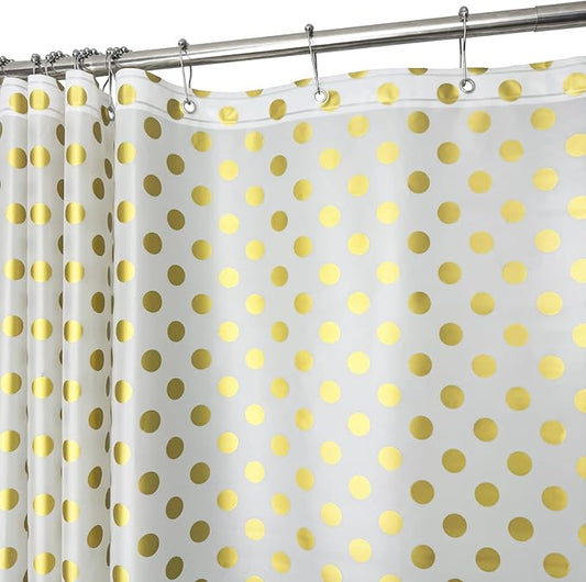 Plastic Shower Curtain Liner, Waterproof Printed PEVA Shower Curtain with Design, Golden Polka Dots Pattern, Rustproof Grommets, Standard Size 70x72 Bathtub Curtain for Bathroom (Pack of 1)