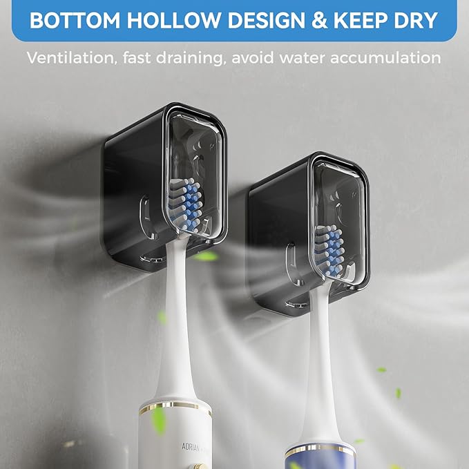 Toothbrush Holders for Bathrooms, 2PCS Innovation Single Slot Toothbrush Holder Wall Mounted with Cover for Shower, Single Toothbrush Dispenser Storage Organizer for Family & Travel