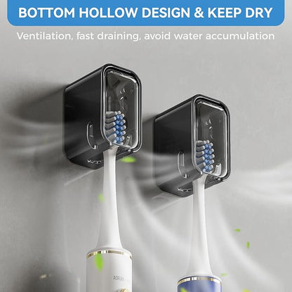 Toothbrush Holders for Bathrooms, 2PCS Innovation Single Slot Toothbrush Holder Wall Mounted with Cover for Shower, Single Toothbrush Dispenser Storage Organizer for Family & Travel