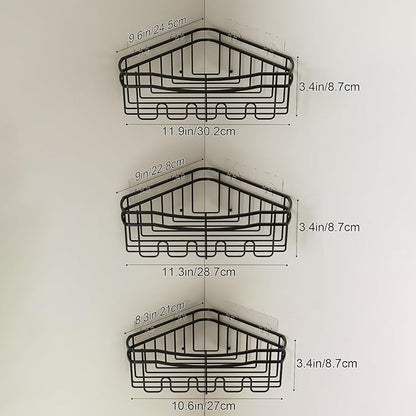 Black corner shower caddy with depth caddy and Built in 12 hooks rustproof wall mounted No drilling No marring adhesive bathtub corner storage for bathroom kitchen and laudry room