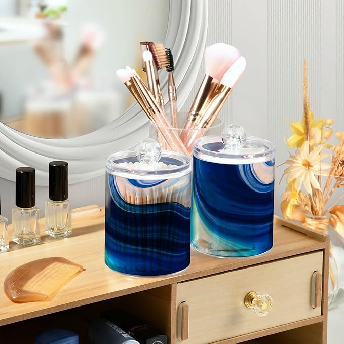 MNSRUU 4 Pack Qtip Holder Organizer Dispenser Marble Bathroom Containers Bathroom Vanity Storage Canister Apothecary Jars for Cotton Swabs/Pads/Floss