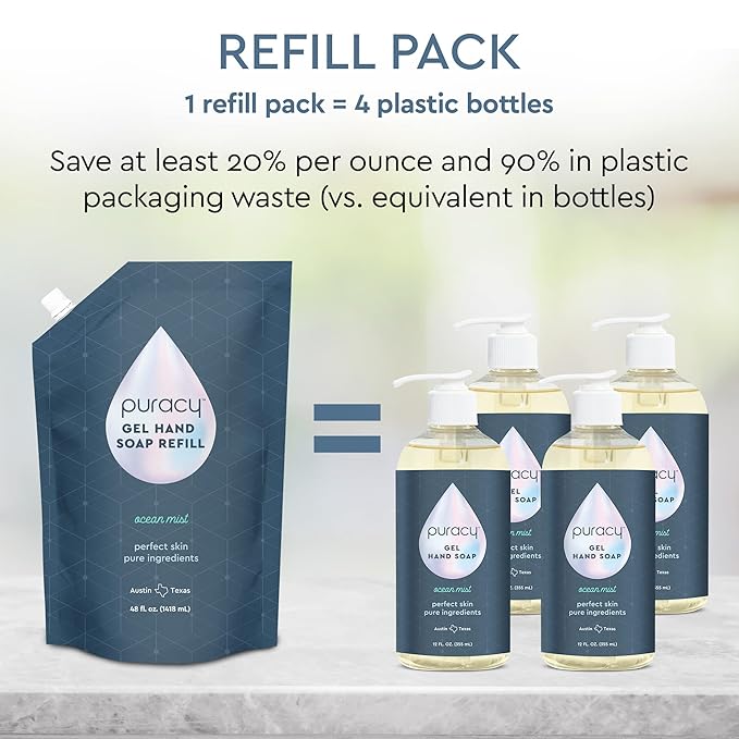 Puracy Organic Hand Soap, For the Professional Hand Washers We've All Become, Moisturizing Natural Gel Hand Wash Soap, Liquid Hand Soap Refills for Soft Skin (12 fl.oz, Ocean Mist) 2-Pack