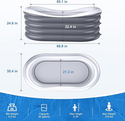 BINYUAN Inflatable Bathtub for Adults - Portable Collapsible Spa Tub with Electric Pump, Hot & Ice Bath Design, Foldable for 1-2 People, Durable PVC - Easy Inflate/Quick Drain