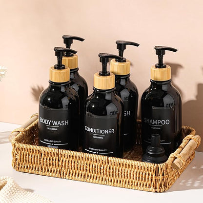 Shampoo and Conditioner Dispenser Bottles,5Pack Dispenser Bottles Refillable,16.9oz Shower Containers for Conditioner,(Black) Bathroom Shampoo Dispenser Set