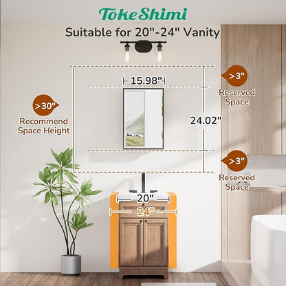 TokeShimi 16 x 24 Beveled Mirrored Medicine Cabinet Recessed, Bathroom Mirror with Storage Adjustable, Aluminum Frame Metal Oil Rubbed Bronze Medicine Cabinet with Mirror