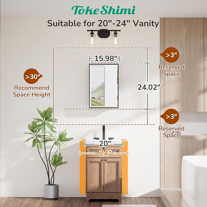 TokeShimi 16 x 24 Recessed Medicine Cabinet with Mirror Surface Mounted, Aluminum White Medicine Cabinet with Mirror, Metal Beveled Bathroom Mirror with Storage