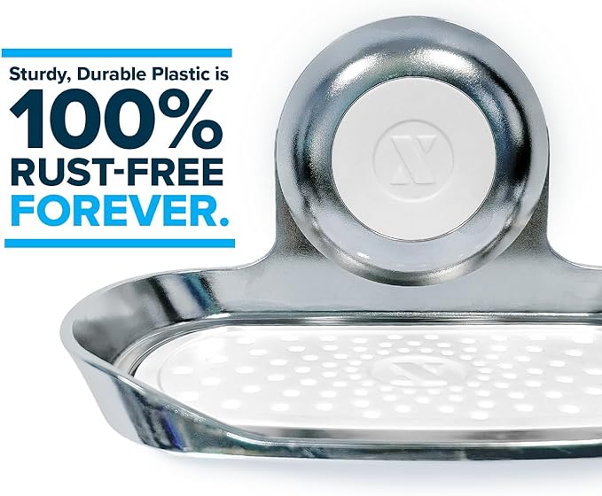 SlipX Solutions Strong Hold Soap Saver, Suction Cup Soap Holder, Must Have Universal Kitchen & Bathroom Shower Accessories (Chrome Finish, Single Tray)