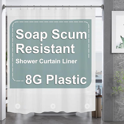 AmazerBath Plastic Shower Curtain 84 Inches Long, 72 x 84 Frosted Weighted Extra Long Shower Curtain, PEVA Heavy Duty Tall Bathroom Curtains with 3 Big Clear Weighted Stones and 12 Grommet Holes