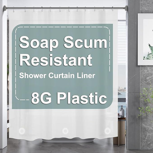 AmazerBath Plastic Shower Curtain 84 Inches Long, 72 x 84 Frosted Weighted Extra Long Shower Curtain, PEVA Heavy Duty Tall Bathroom Curtains with 3 Big Clear Weighted Stones and 12 Grommet Holes