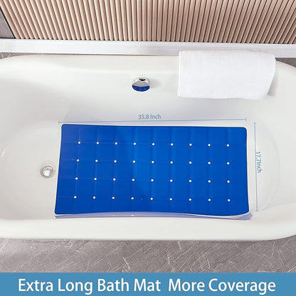 Foldable Silicone Bathtub Mat: Jumbo Size Heavy Duty Safety Bath Mat for Tub Without Suction Cups Non Slip Bath & Shower Mat for Textured, Reglazed, Refinished Tub (Navy Blue, 35.8 x 17.7)