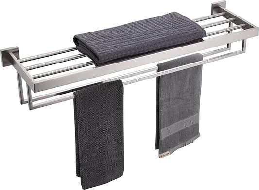 KOKOSIRI Towel Rack 32-Inch Bathroom Towel Shelves with Double Towel Bars SUS304 Stainless Steel Wall Mounted, Brushed Nickel B6003BR-L32