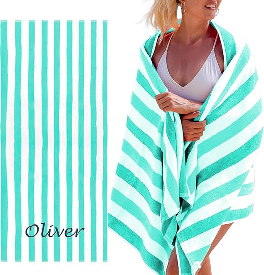 Personalized Passion Beach Towels for Adults - Custom Pool Towels with Name - Highly Absorbent Cotton - Striped Design for Women & Men - Large 70x30 Bath Sheet for Hotel, Swim & Camping - Green