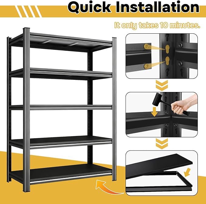 77.5"H*45"W Five-Shelf Metal Garage Shelving Unit Adjustable Storage Shelves Heavy Duty, 3000lbs Capacity, Sturdy Garage Shelf for Organize Tools, Ideal for Bedroom Kitchen Pantry Basement, Black