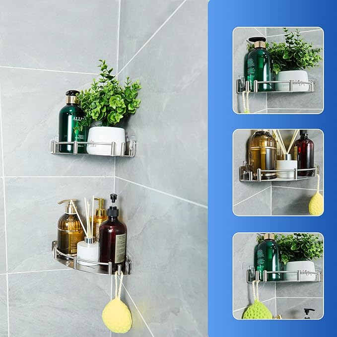 Bathroom Corner Shelf (1 Pack), 304 Stainless Steel,Integrated molding, High Weight Capacity,Wall mounted bathroom rack with nail free adhesive, Suit for storage racks in bathrooms,Kitchens