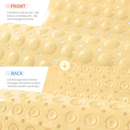Anti-Slip Bathtub Shower mat, 27.5×14.5（Approximately 70×37cm） inch Soft Oversized Machine Washable Non-Slip Bathtub mat with Drainage Holes, Bathroom Floor Suction Cup.（1-Opaque Light Yellow）
