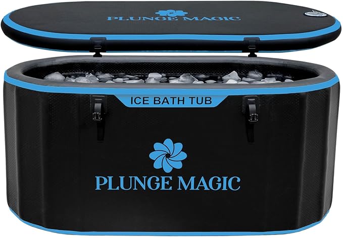 Cold Plunge Tub Inflatable Ice Bath Tub With Cover for Athletes Portable & XXL Size Black, Water Chiller Compatible (Black-Elongated)