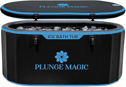 Cold Plunge Tub Inflatable Ice Bath Tub With Cover for Athletes Portable & XXL Size Black, Water Chiller Compatible (Black-Elongated)
