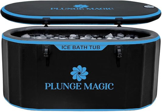 Cold Plunge Tub Inflatable Ice Bath Tub With Cover for Athletes Portable & XXL Size Black, Water Chiller Compatible (Black-Elongated)