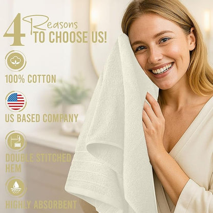 DAN River Extra Large Bath Towels Set of 4, 30 x 60 Inches - 100% Cotton Larger & Lighter Weight Towels for Bathroom - Quicker to Dry, Super Soft & Highly Absorbent Towels for Home, Ivory