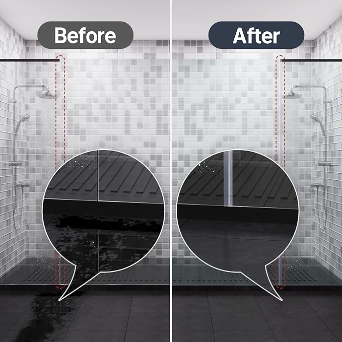 AmazerBath Shower Door Side Seal Strip (Set of 2), Frameless Glass Shower Door Seal Strip - Suitable for 3/8 Inch Glass, 78 inch